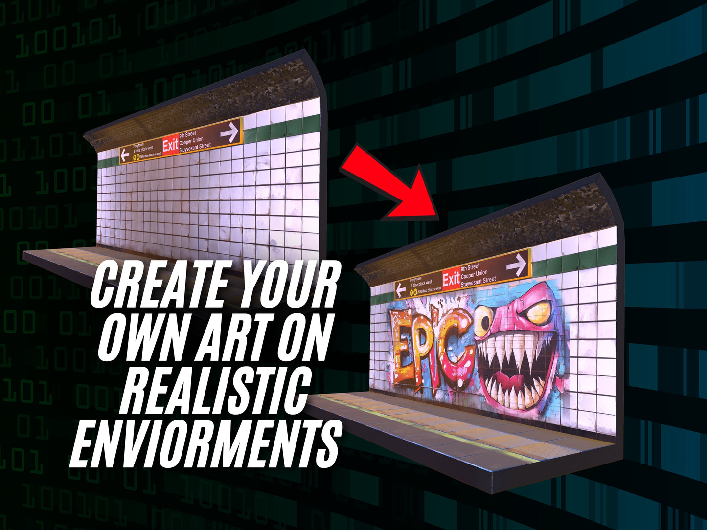 3D Graffiti Procreate Set – 5 Realistic Models & 50 Spray Paint Brushes