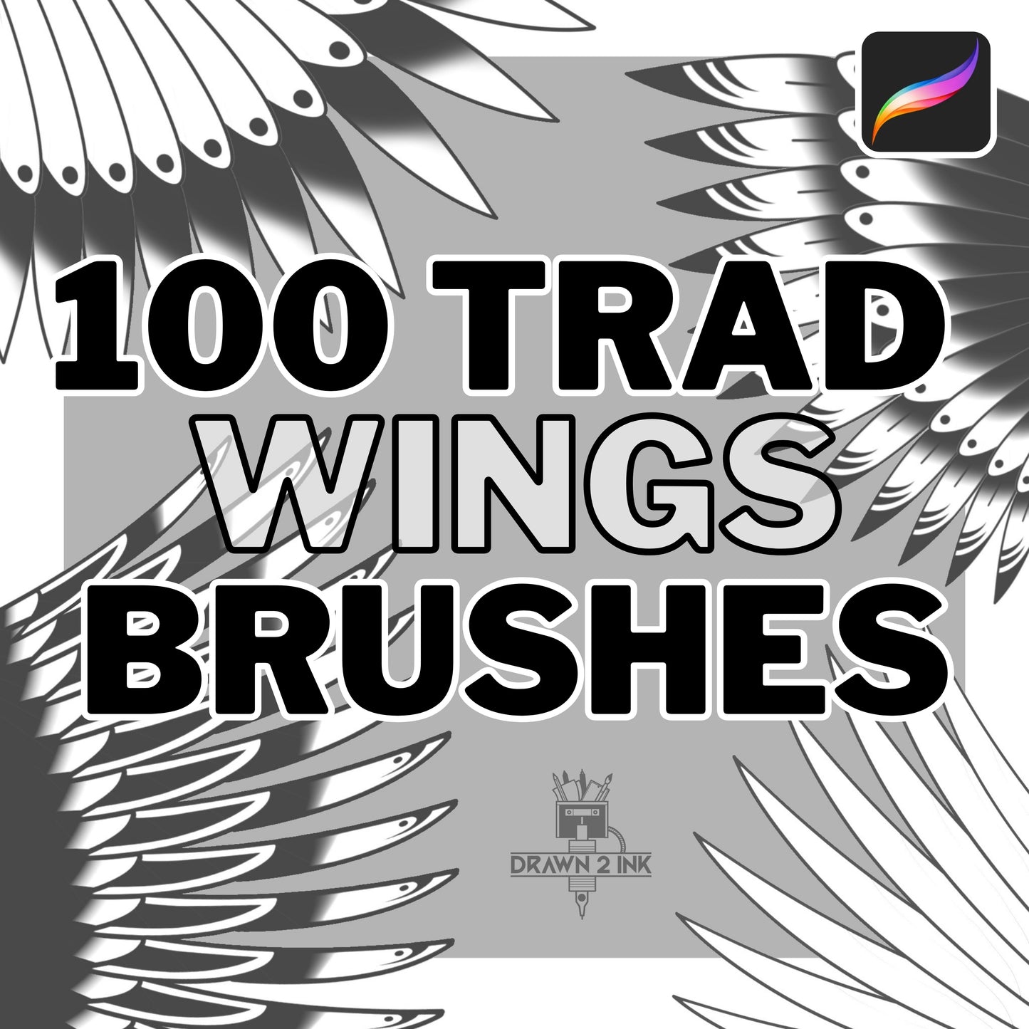 100 Traditional Drawing Wing Brushes for Procreate – Seamless Repeaters