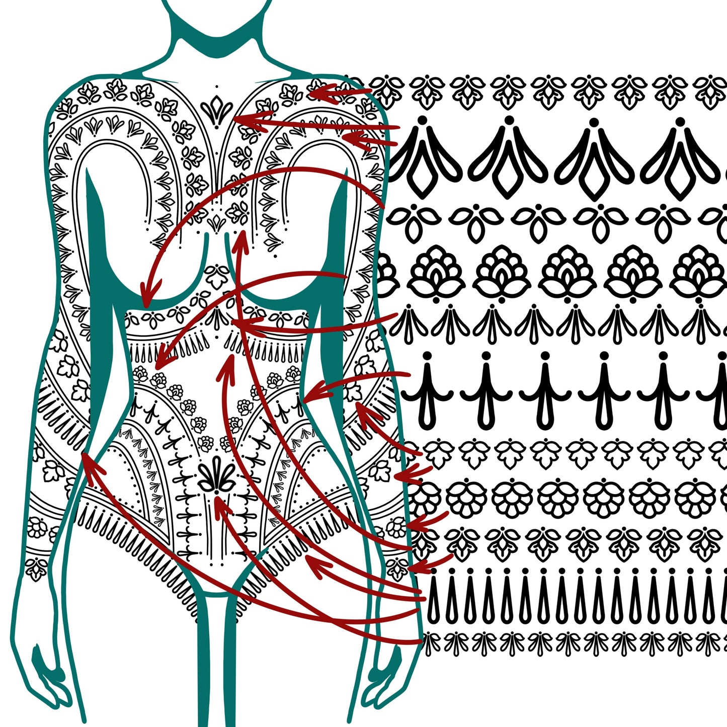 Ornate Elegance Procreate Brush Set – 40 Seamless Tattoo Patterns