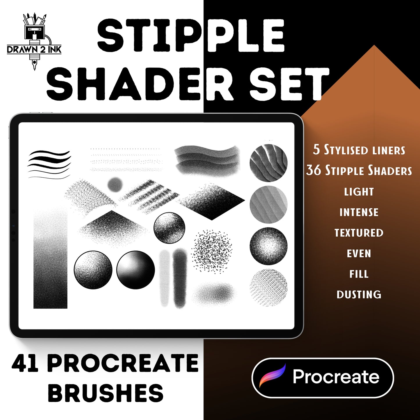 41 Procreate Stipple Shaders and Liners-Perfect for illustrators, Tattooists and Artists | Digital Tattoo Brushes