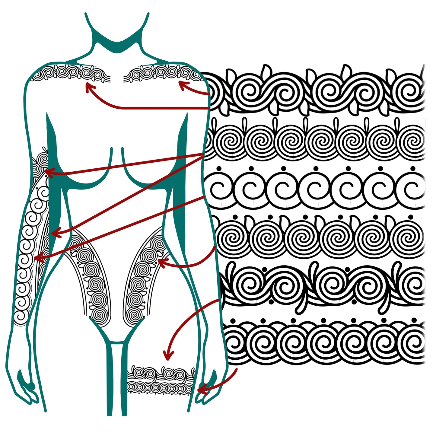 46 Ornate Swirl Procreate Repeater Brushes – Seamless Tattoo Patterns