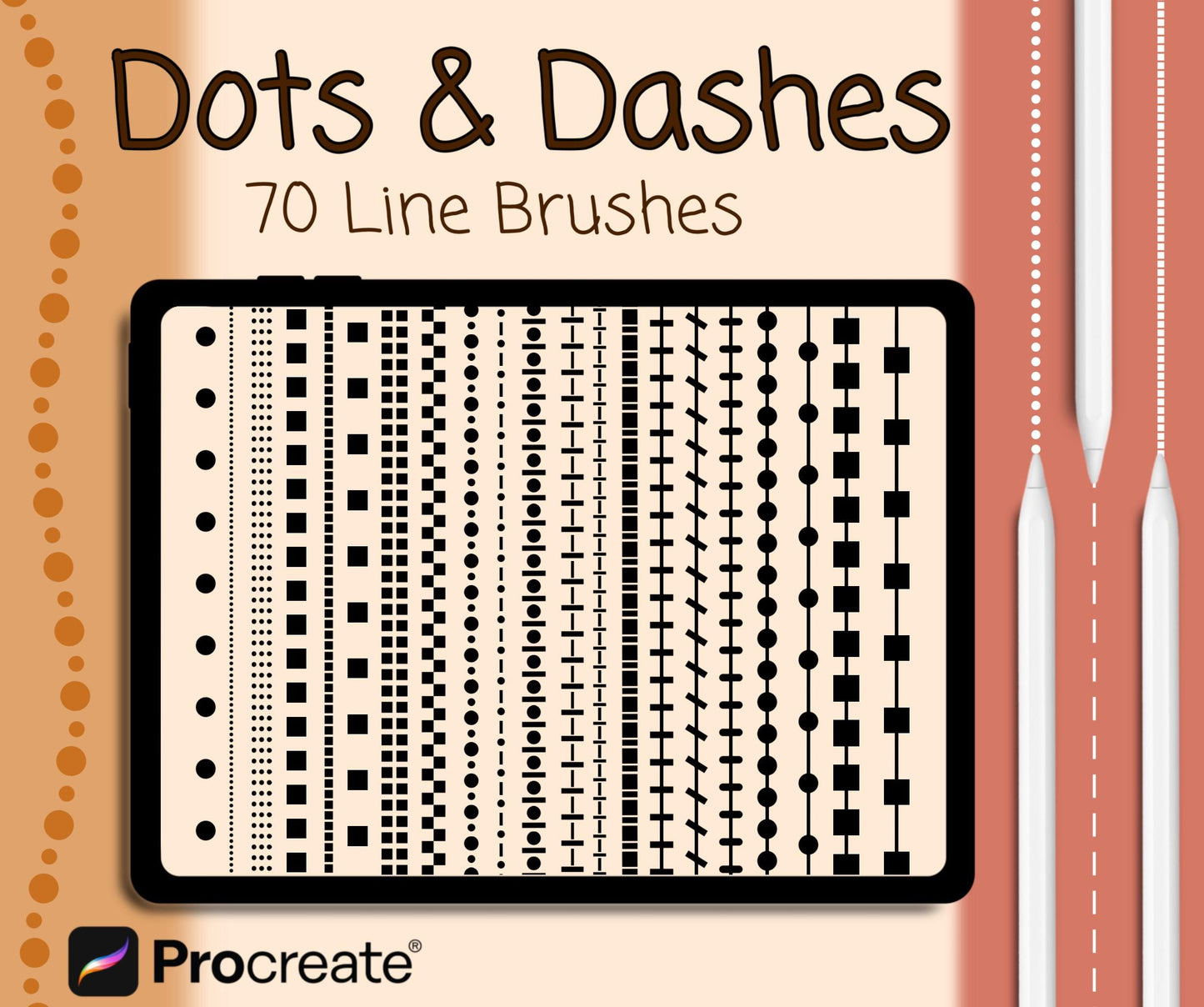 70 Dots and Dashes Procreate Brushes: Line Pattern Brush Set