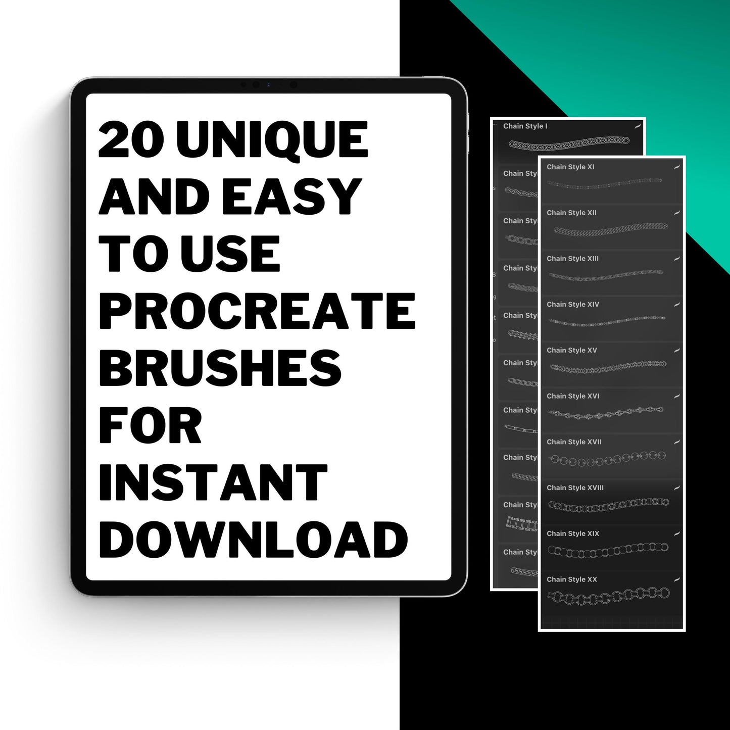 40 Seamless Traditional Chain Brushes for Procreate- Chain Set vol.1 & 2 Bundle