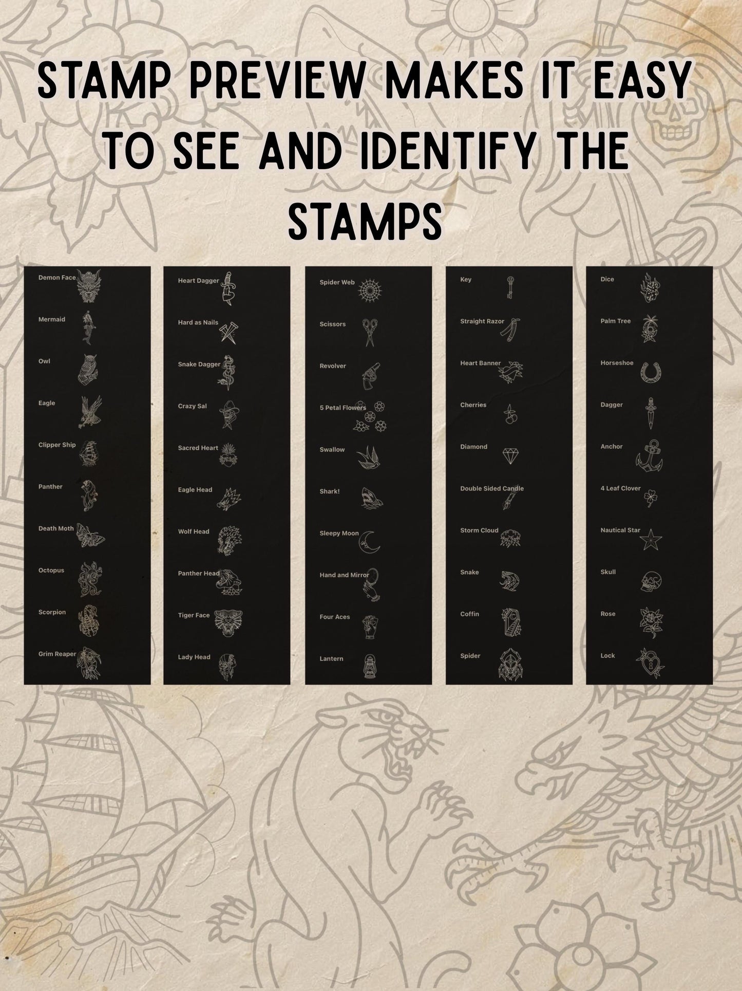 50 American Traditional Tattoo Procreate Stamps: Flash Art Brushset (+Paper Textures)