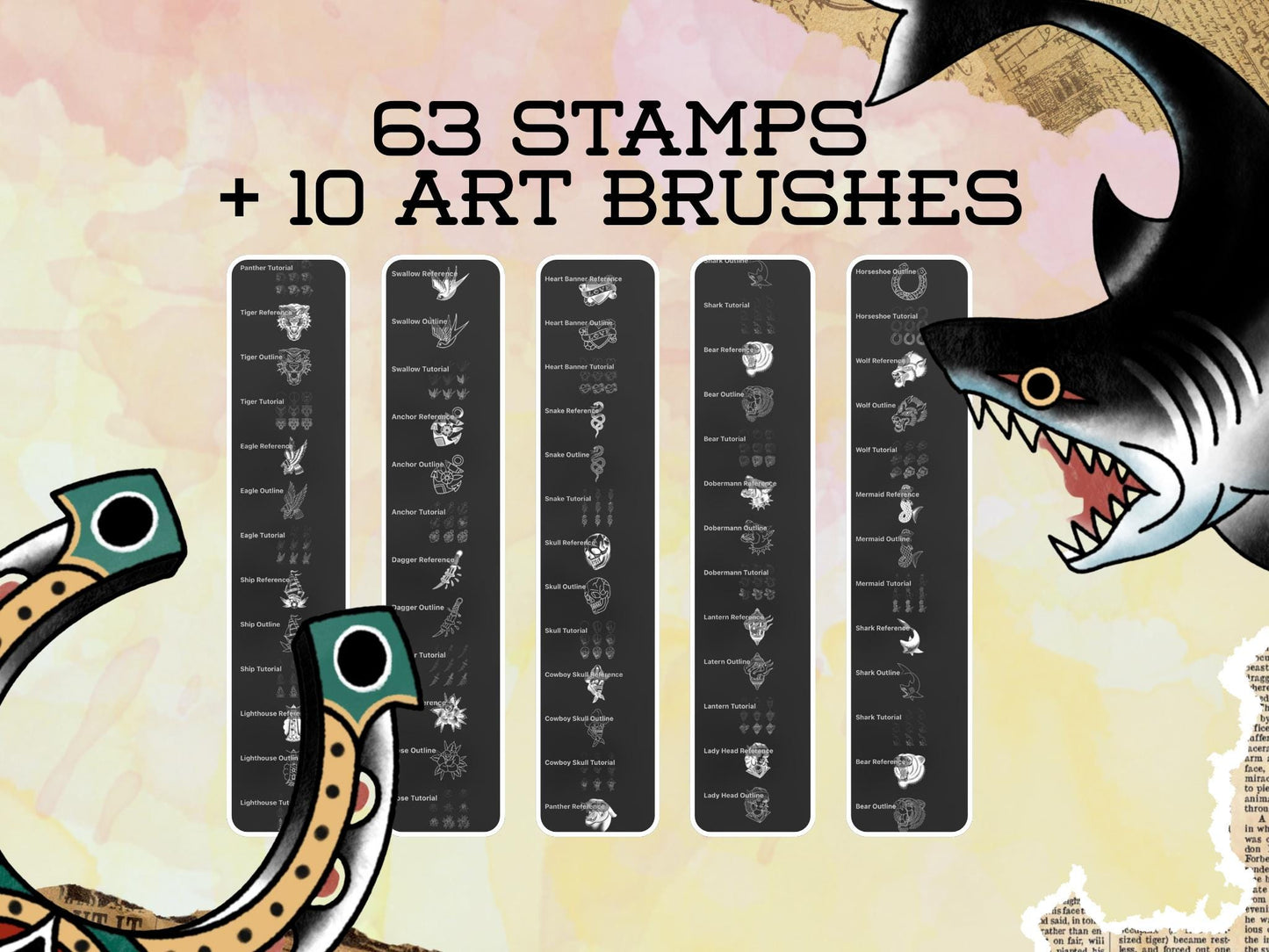 Traditional Tattoo Art Tutorials: Procreate Stamps & Brushes (Digital Download)