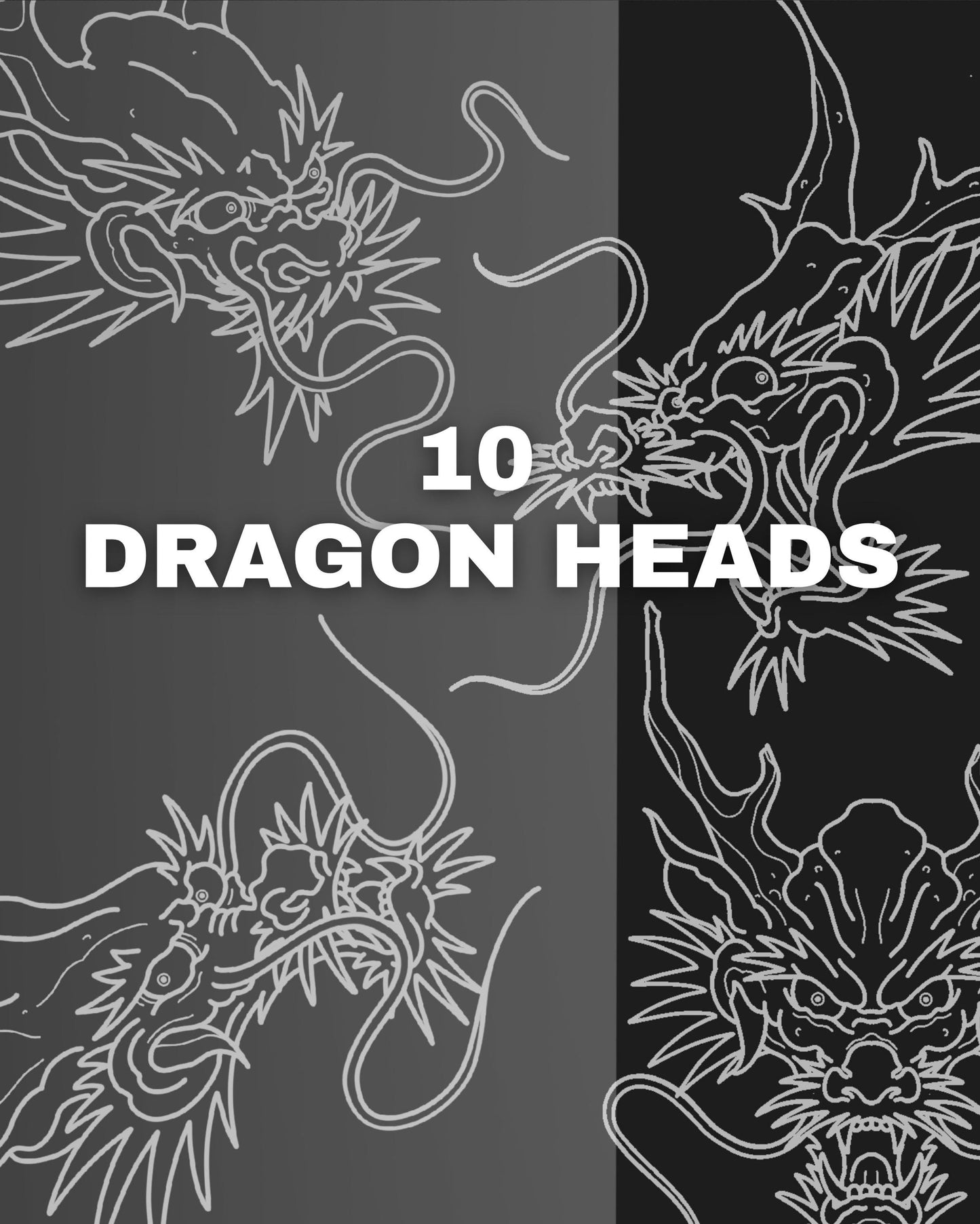 110 Dragon Brushes-Seamless One Stroke Bodies, heads, claws, tails, scales and flames