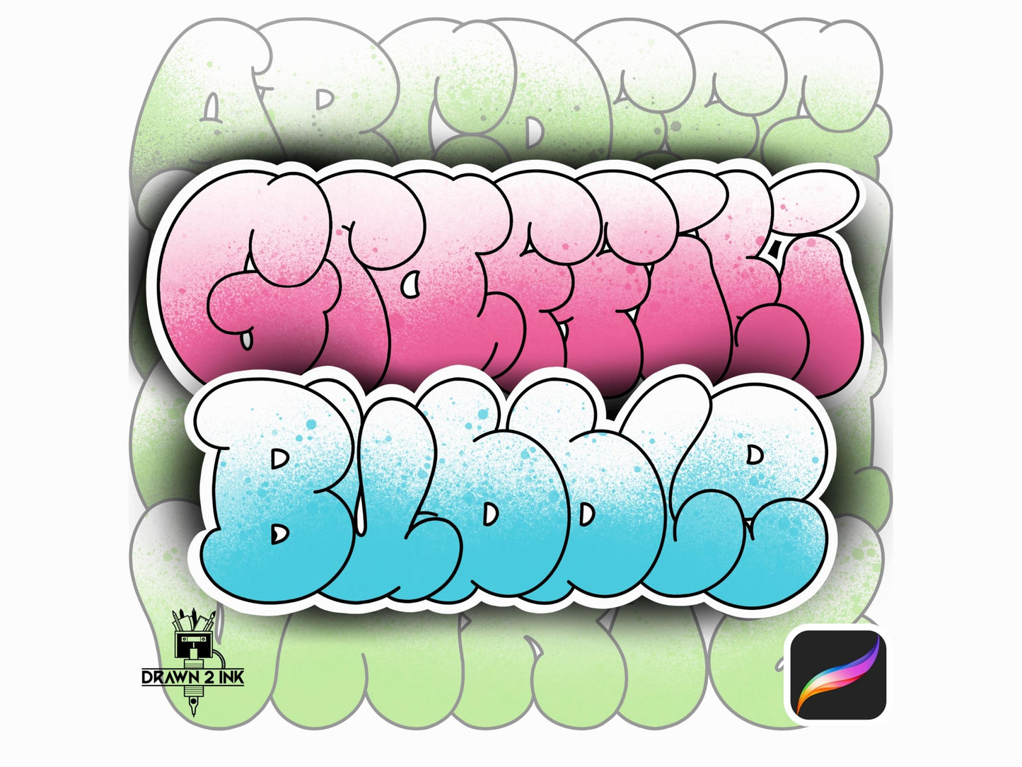 Graffiti Bubble Font & Procreate Stamps • Digital Lettering (TTF/OTF)