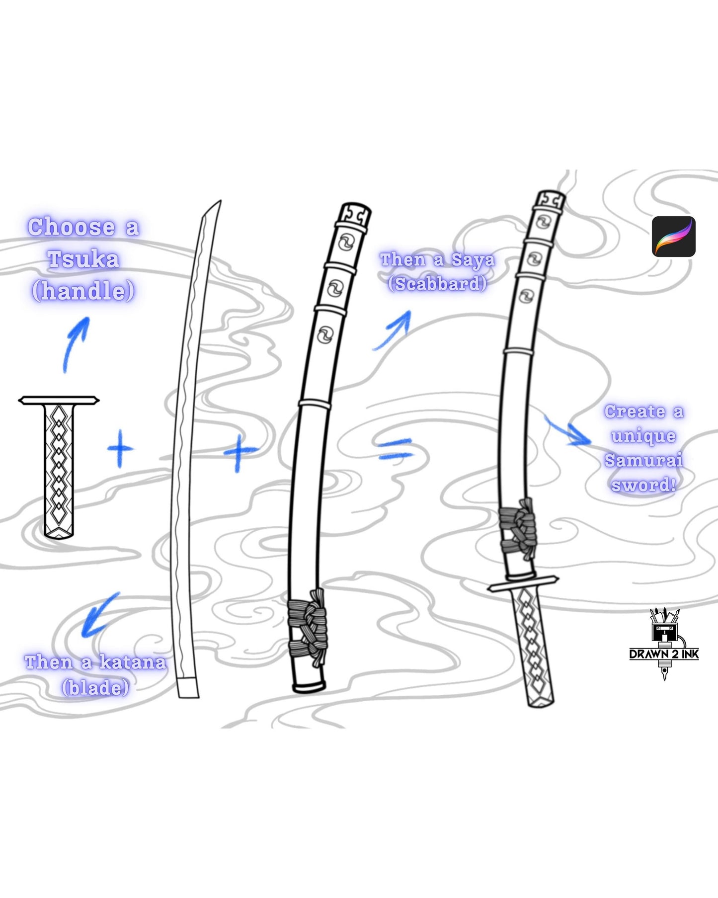 Samurai Sword Parts for Procreate | Katana, Ninjato, Tanto & Odachi Stamps