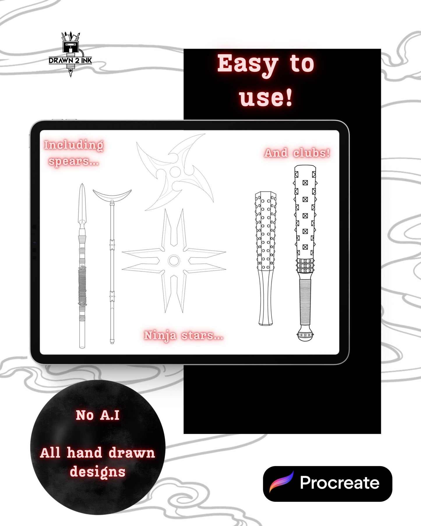 Japanese Weapon Stamp Brushes for Procreate – Samurai & Ninja Weapons Drawing Kit