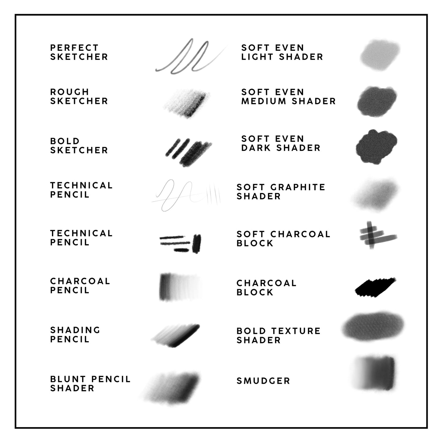 16 Procreate Pencil Sketching Brushes- line, shade, Sketch with realistic drawing effects