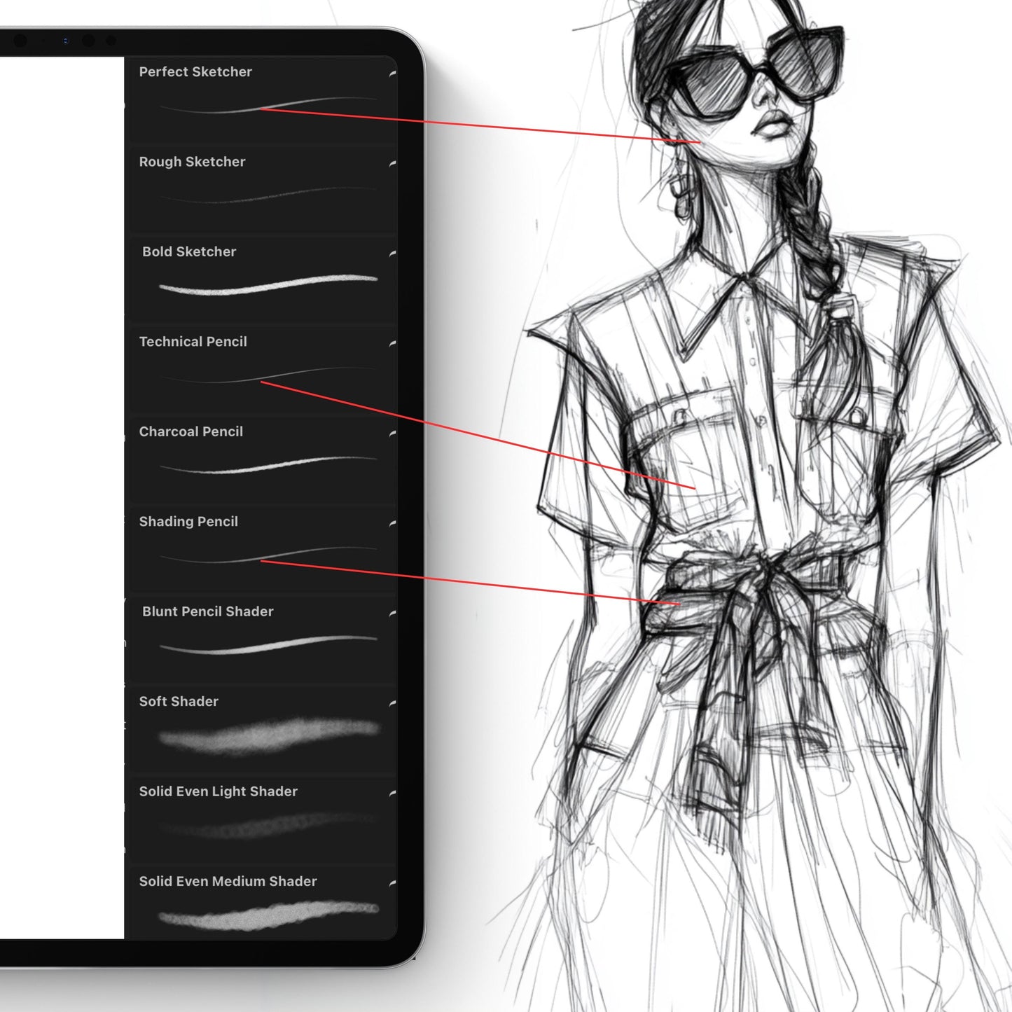 16 Procreate Pencil Sketching Brushes- line, shade, Sketch with realistic drawing effects