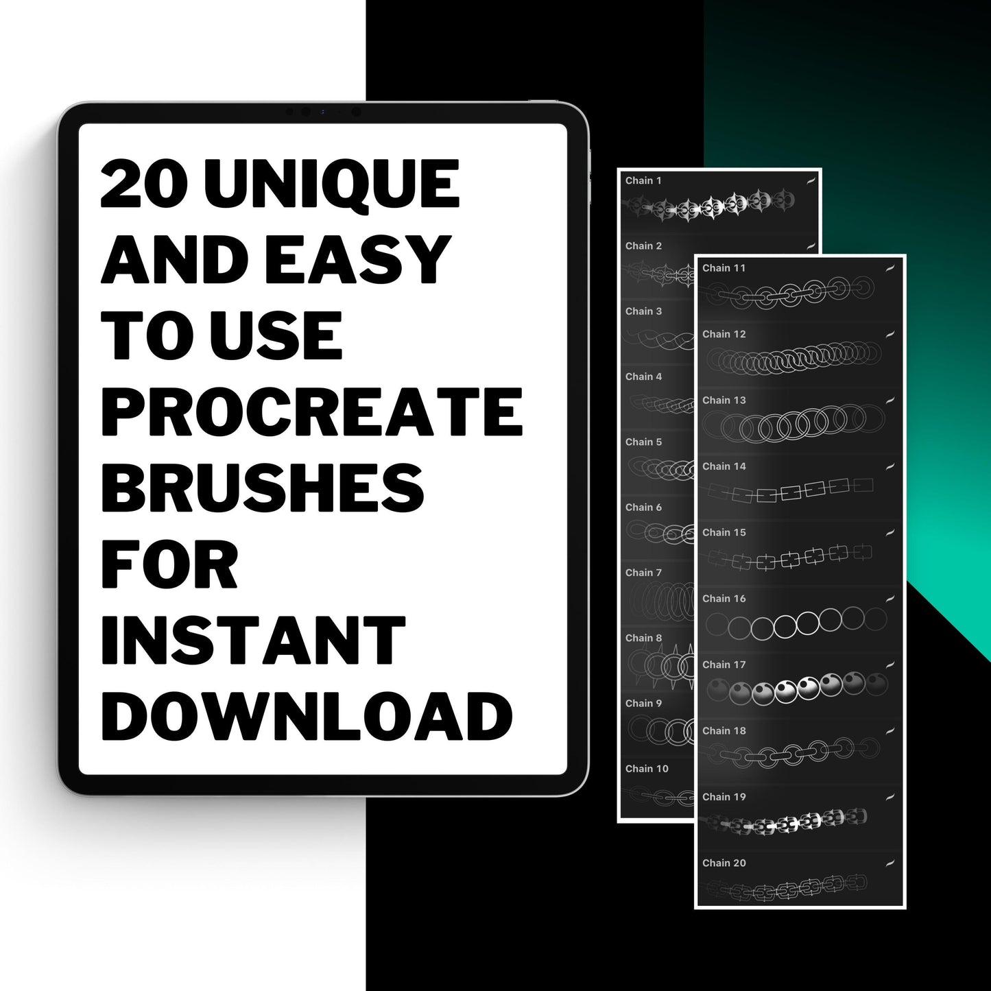 20 Seamless Chain Brushes for Procreate: Traditional Design Set (Digital Download)
