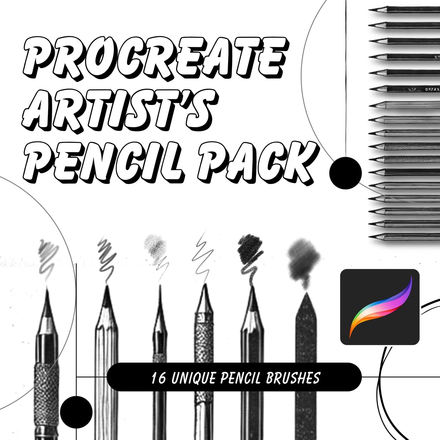 16 Procreate Pencil Sketching Brushes- line, shade, Sketch with realistic drawing effects