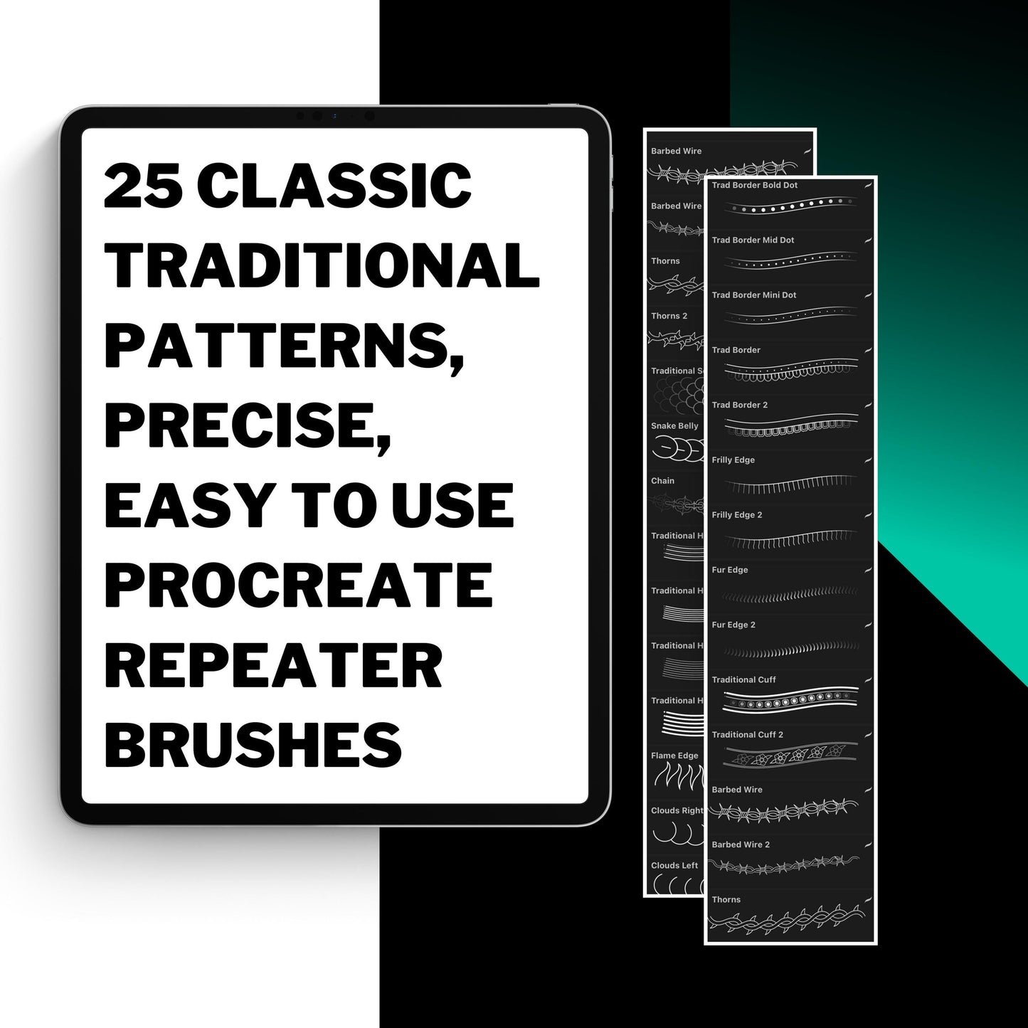 Traditional Tattoo Pattern Brushes for Procreate: Seamless Designs