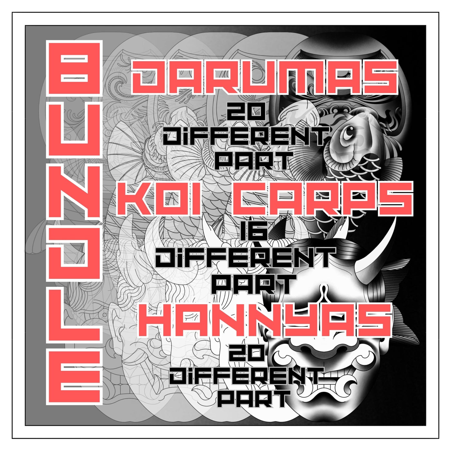 Ultimate Japanese Tattoo Brush Bundle - Daruma, Hannya, and Koi Sets for Procreate