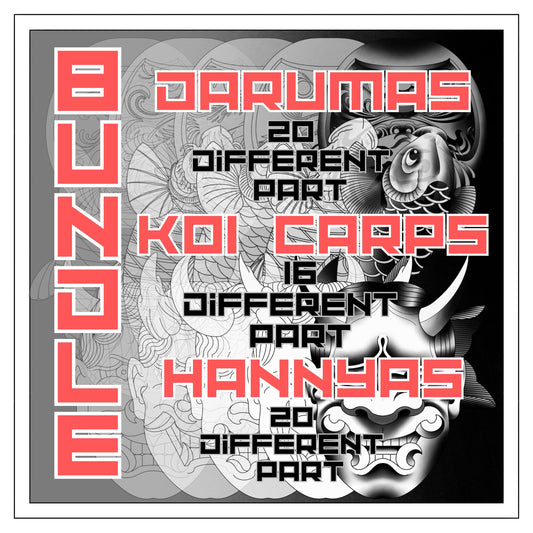 Ultimate Japanese Tattoo Brush Bundle - Daruma, Hannya, and Koi Sets for Procreate