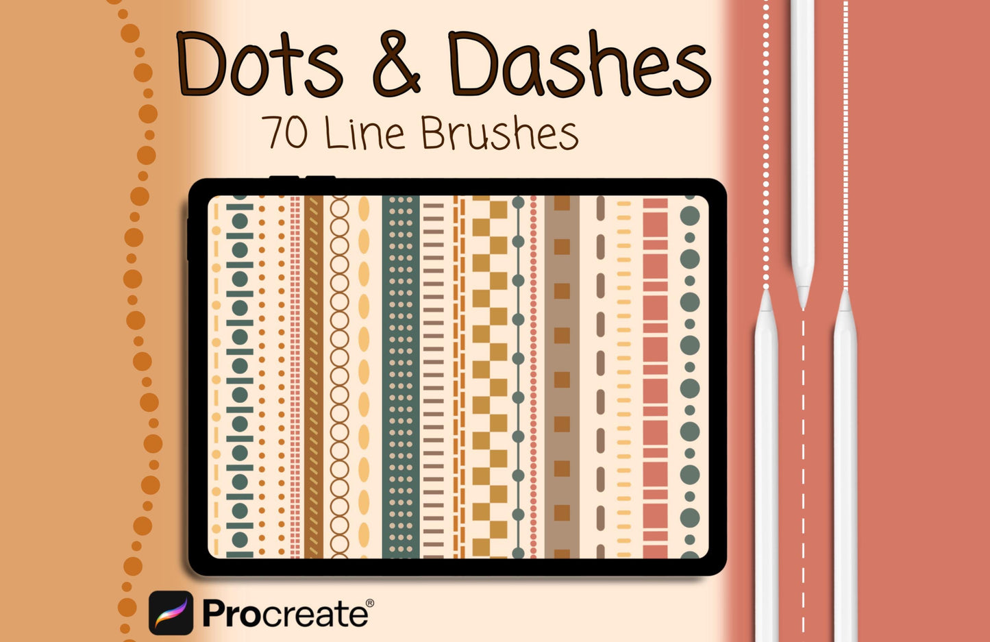 70 Dots and Dashes Procreate Brushes: Line Pattern Brush Set