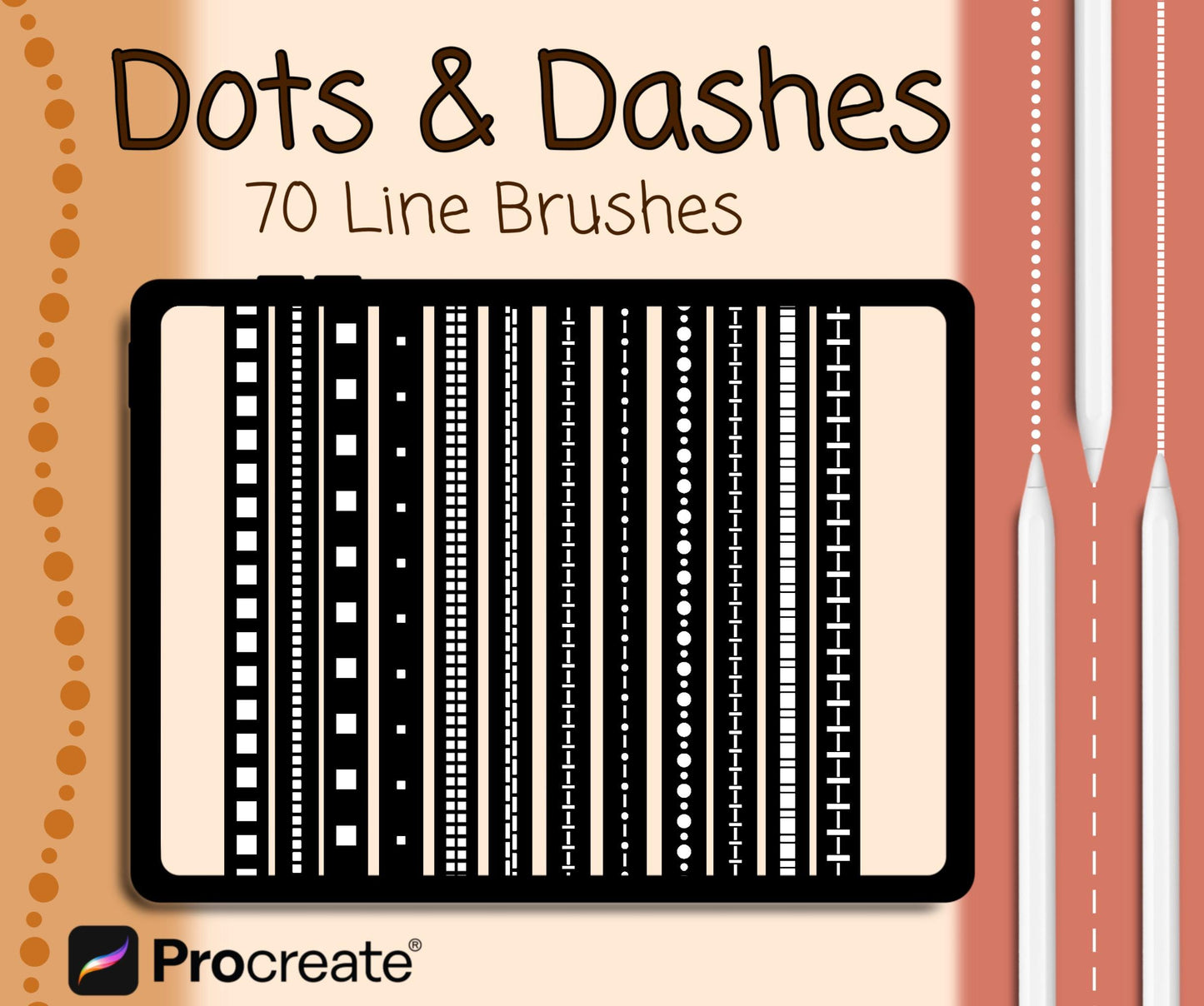 70 Dots and Dashes Procreate Brushes: Line Pattern Brush Set