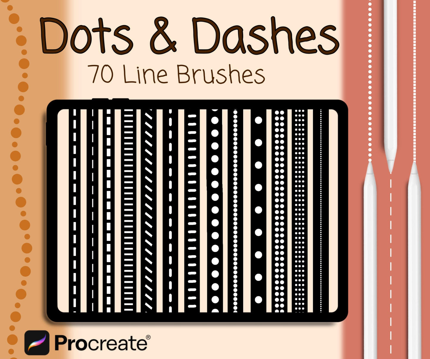 70 Dots and Dashes Procreate Brushes: Line Pattern Brush Set