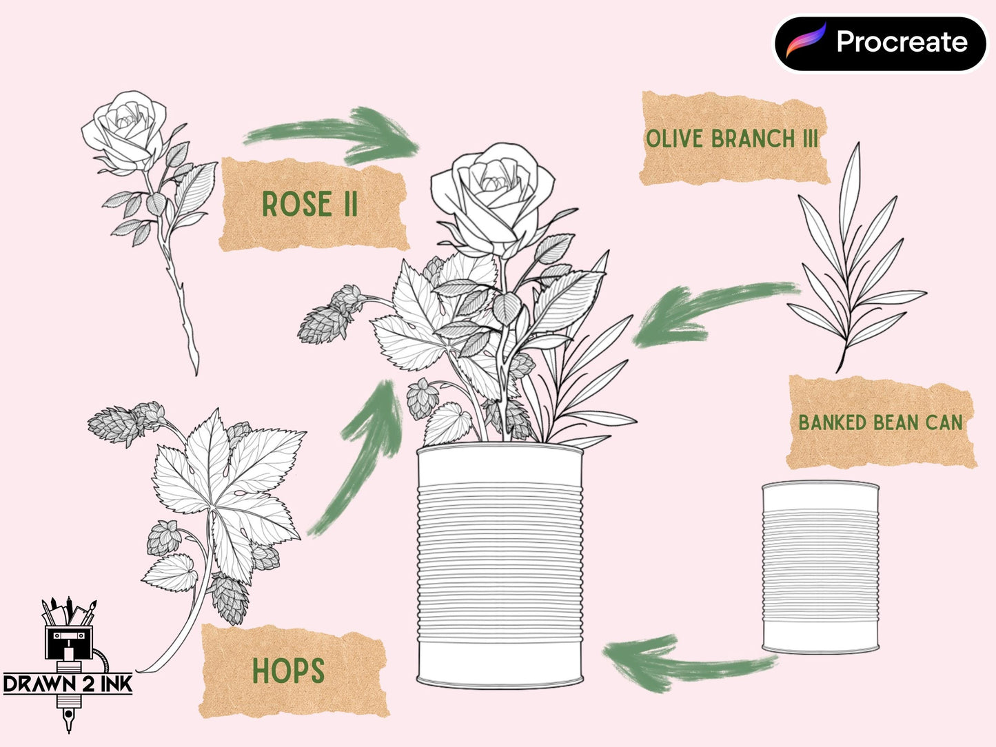 Botanical Builder Procreate Brush Set – 50 Floral Designs, flowers stamps, bouquet builder