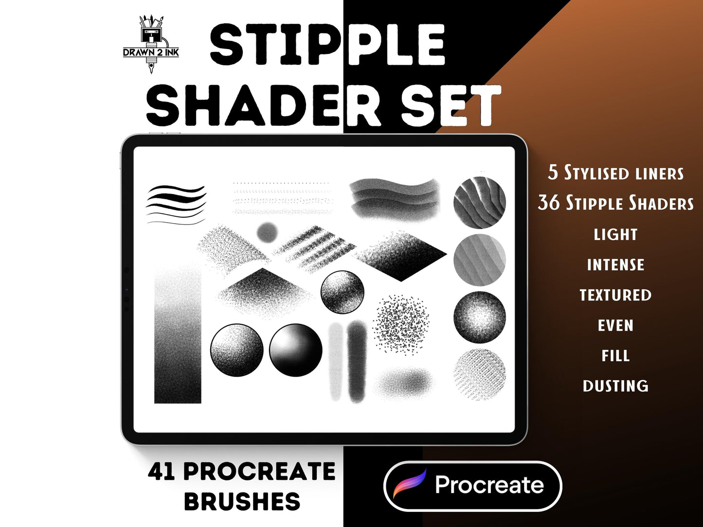 Procreate Stipple Brush Set: 41 Shaders & Liners (Digital Download)