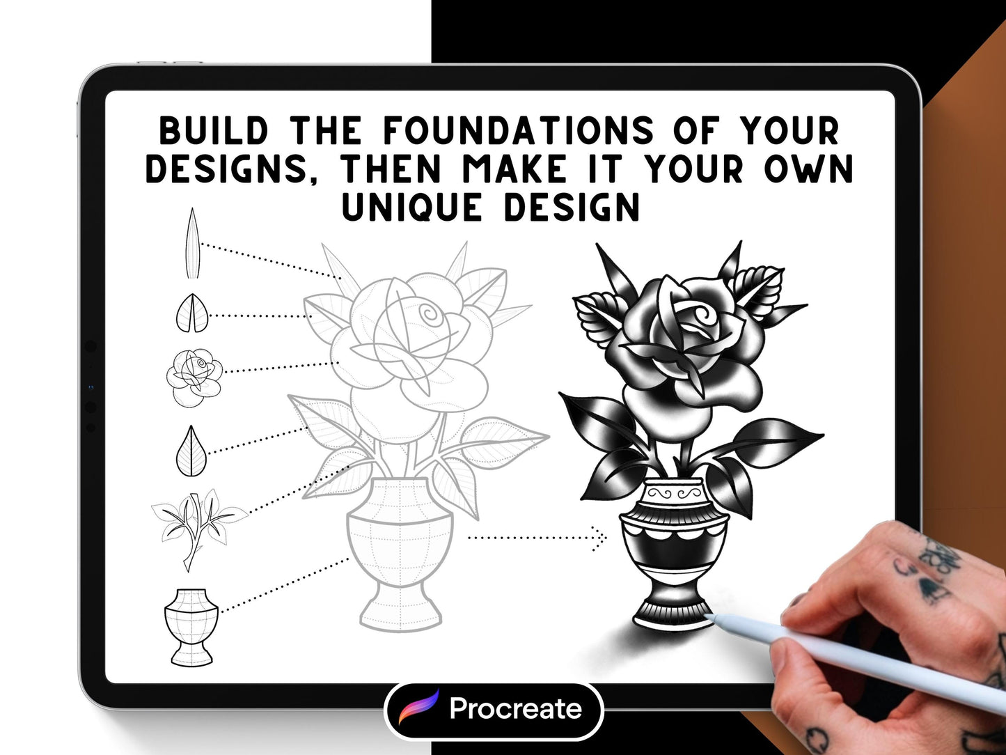 Traditional Tattoo Design Guides: Procreate Brush Set (100 Layouts)