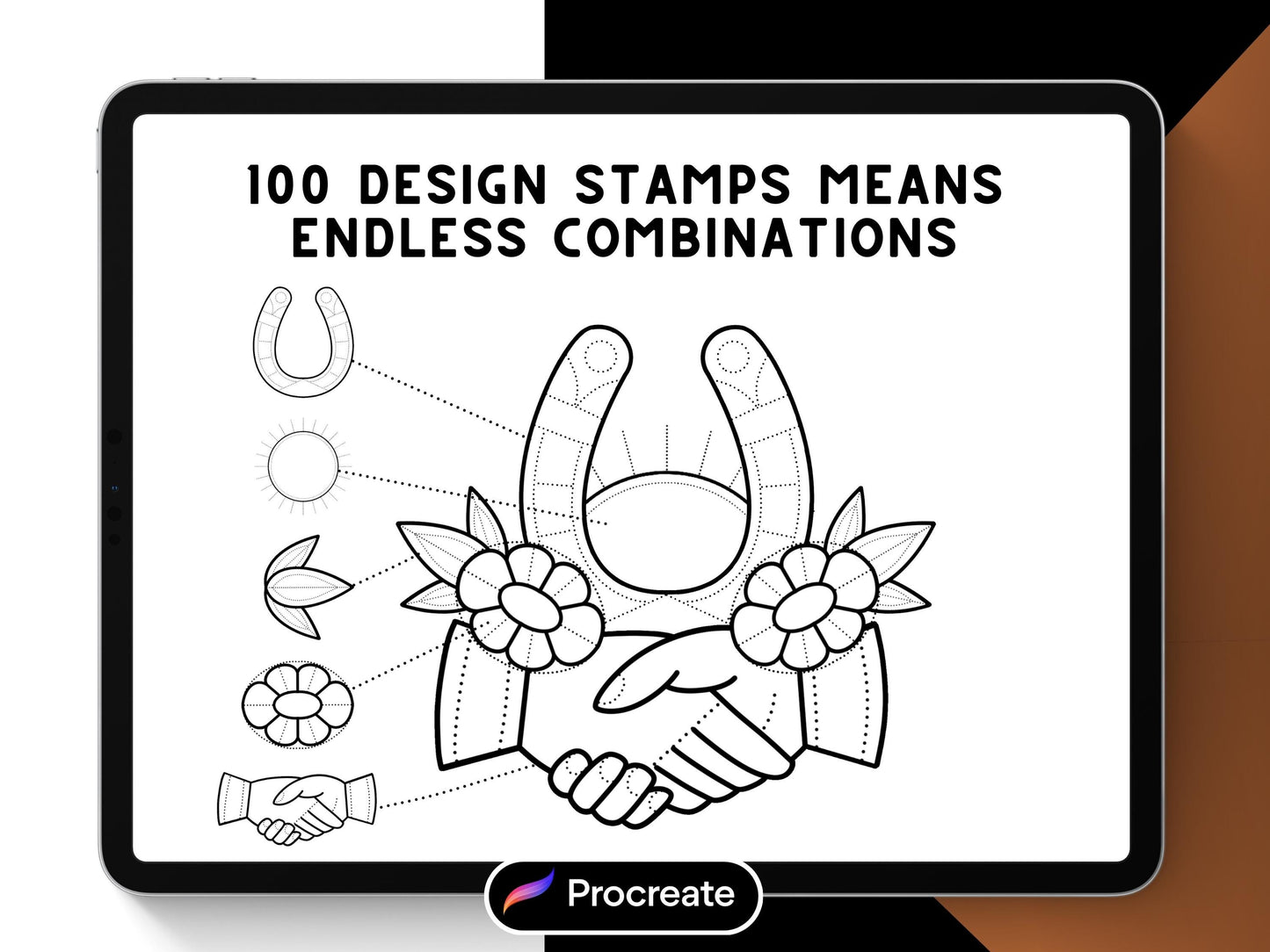 Traditional Tattoo Design Guides: Procreate Brush Set (100 Layouts)