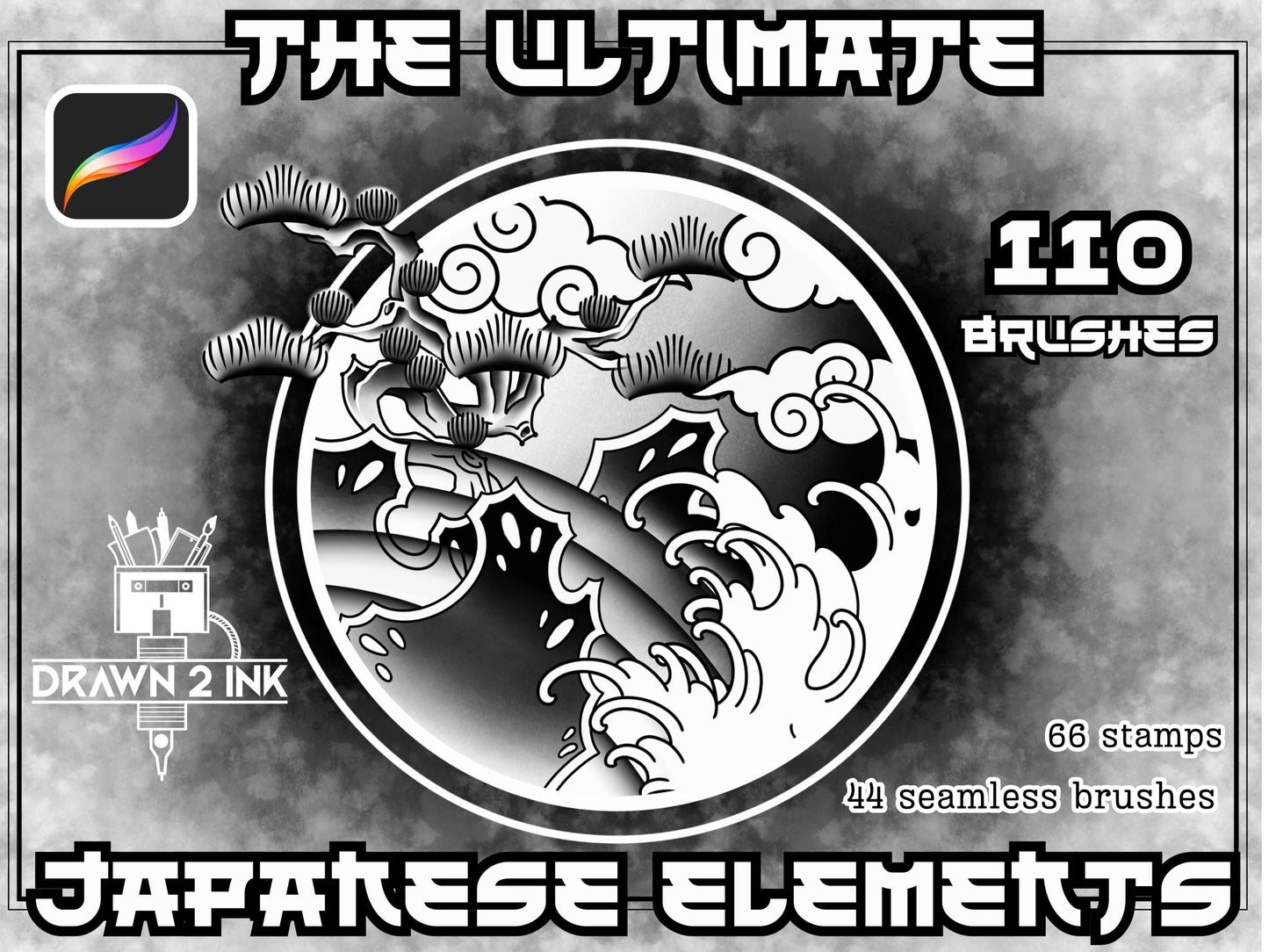 The ULTIMATE Japanese Elements Procreate Set - 110 Seamless and Flexible Japanese Inspired Tattoo Brushes & Stamps
