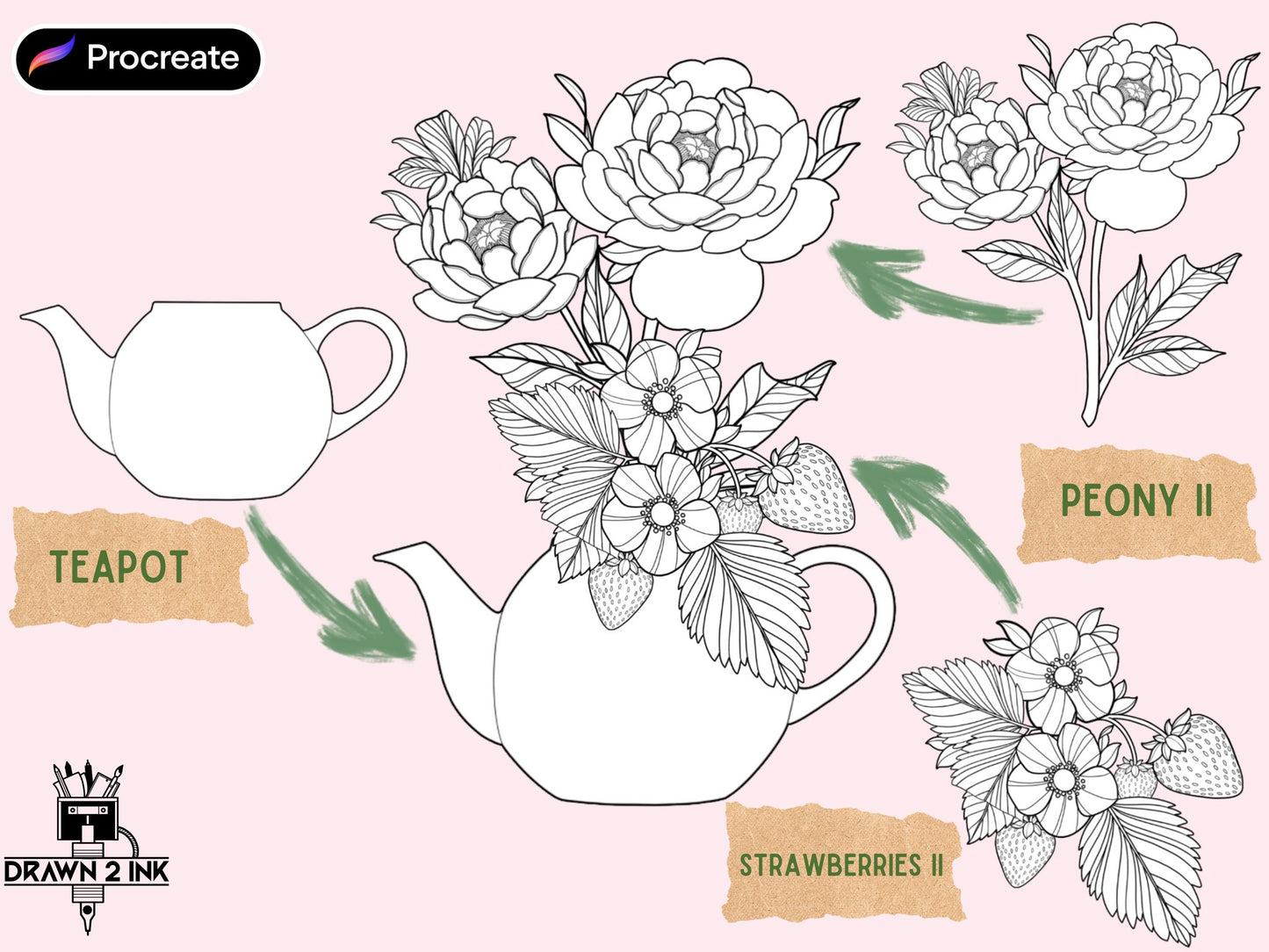 Botanical Builder Procreate Brush Set – 50 Floral Designs, flowers stamps, bouquet builder