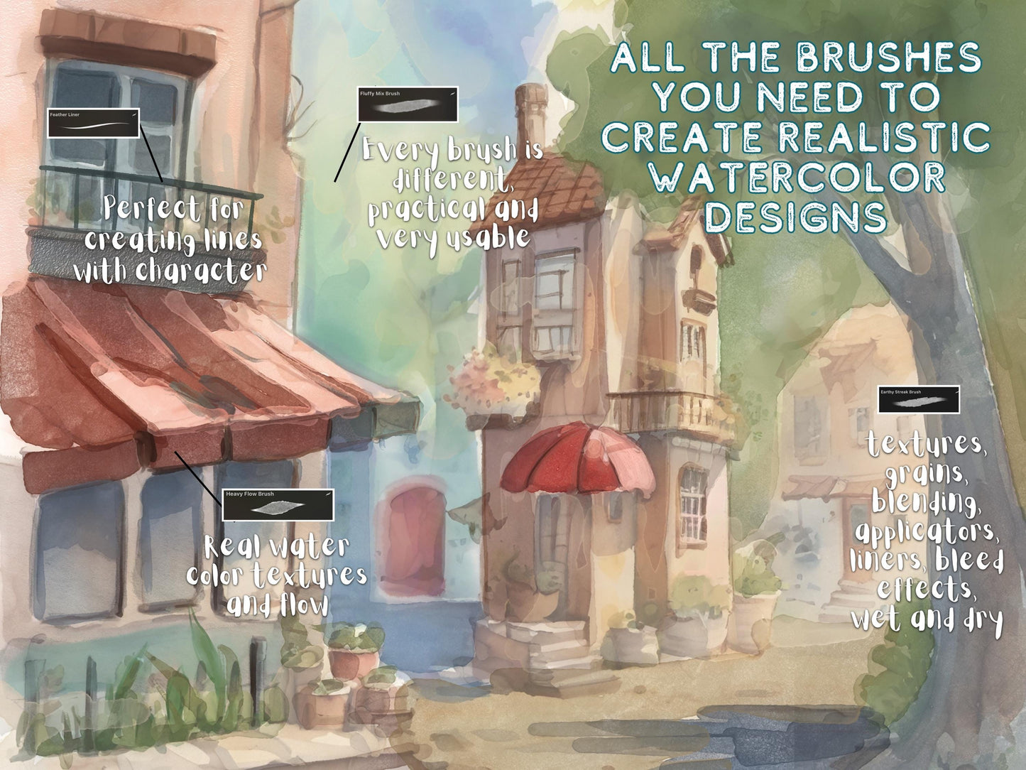 Watercolor Procreate Brush Set – 50 Brushes + 5 Paper Textures + 10 Color Palettes