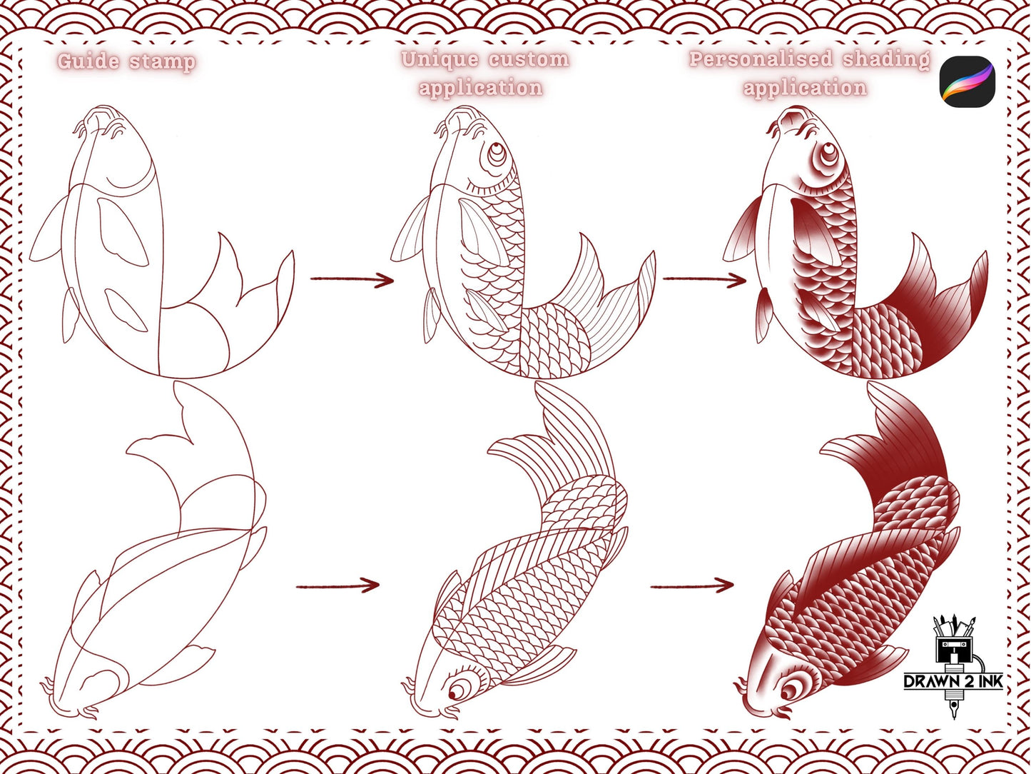 Koi Procreate Brush Set with 7 Koi Fish Designs and Scale Brushes | Digital Download for Tattoo Artists, Illustrators, and Graphic Designers