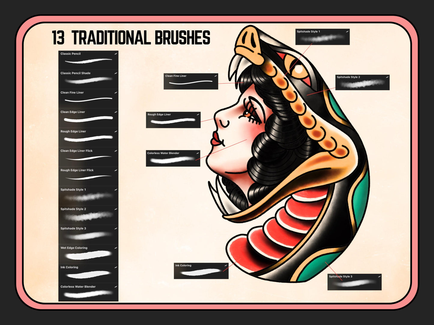 Tattoo Style Procreate Brushes: Liners, Shaders, Blenders (52 Brushes)