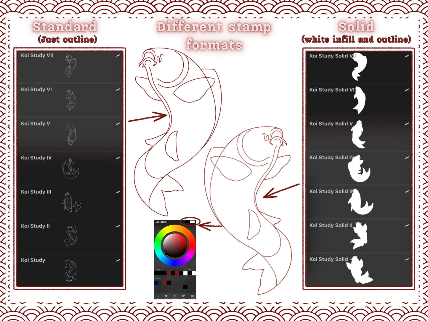 Koi Procreate Brush Set with 7 Koi Fish Designs and Scale Brushes | Digital Download for Tattoo Artists, Illustrators, and Graphic Designers