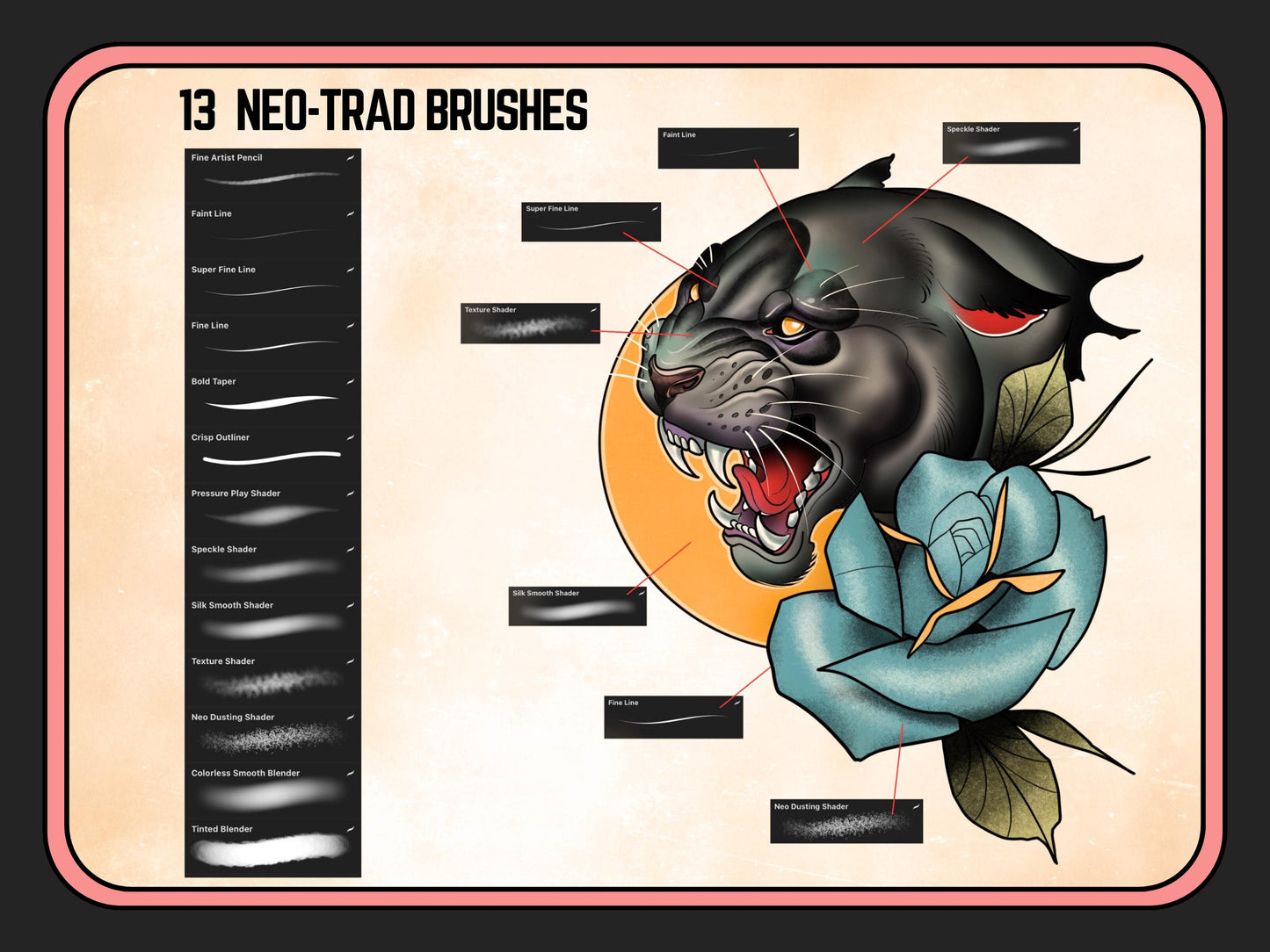 Tattoo Style Procreate Brushes: Liners, Shaders, Blenders (52 Brushes)