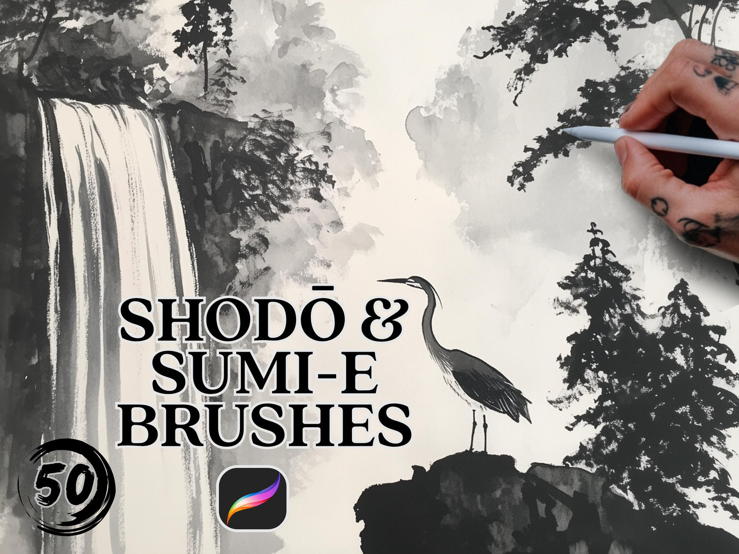 50 Shodō & Sumi-e Procreate Brushes: Japanese painting and Calligraphy Brush set