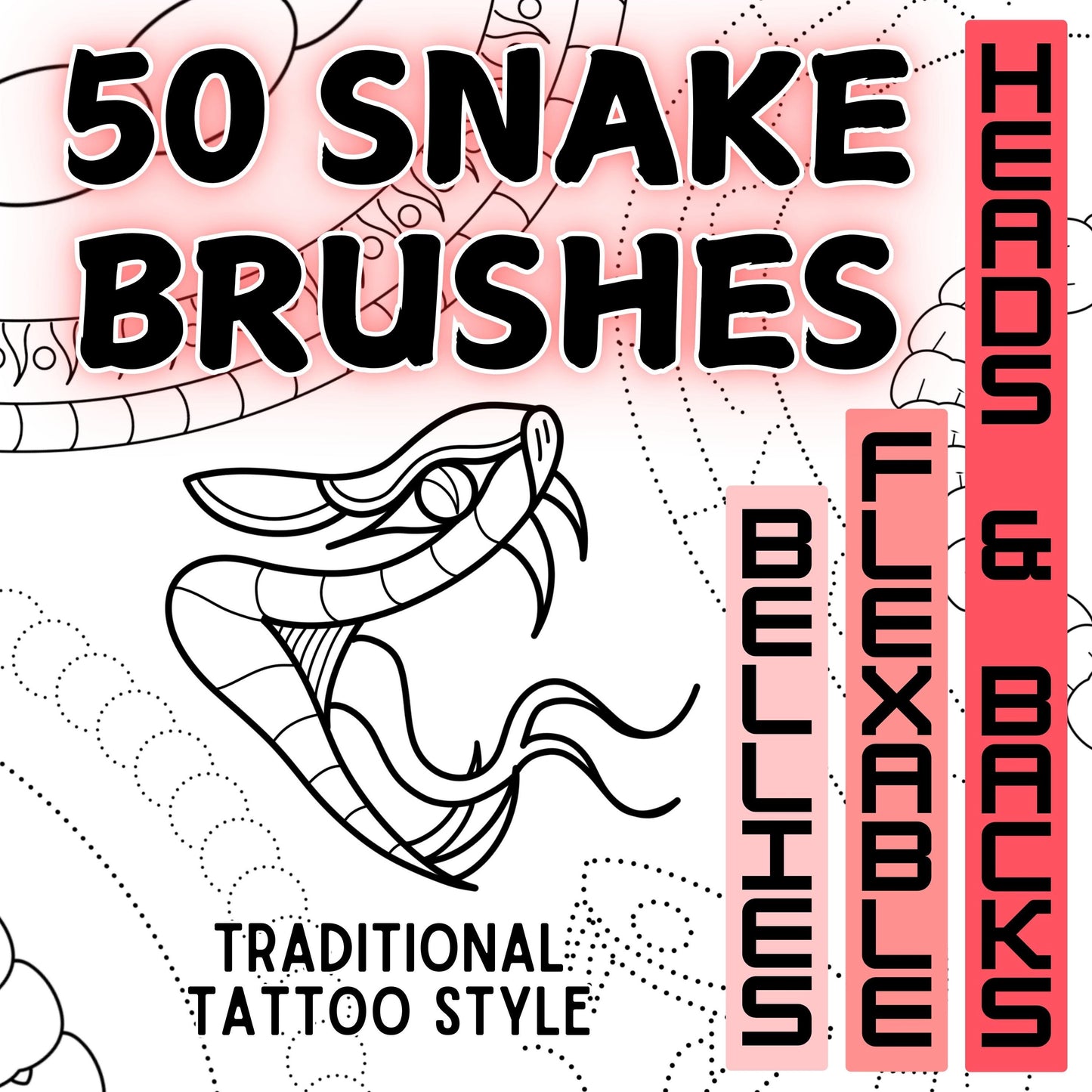 50 Traditional Snake Tattoo Procreate Brushes: Liners, Shaders, Patterns