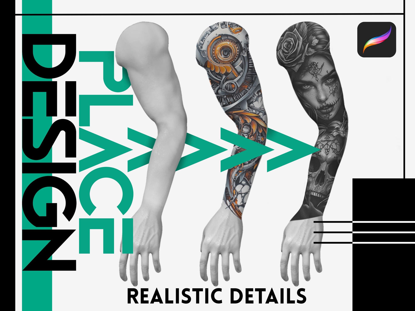 Procreate Body Stamps: Tattoo Placement & Design (166 Male/Female)