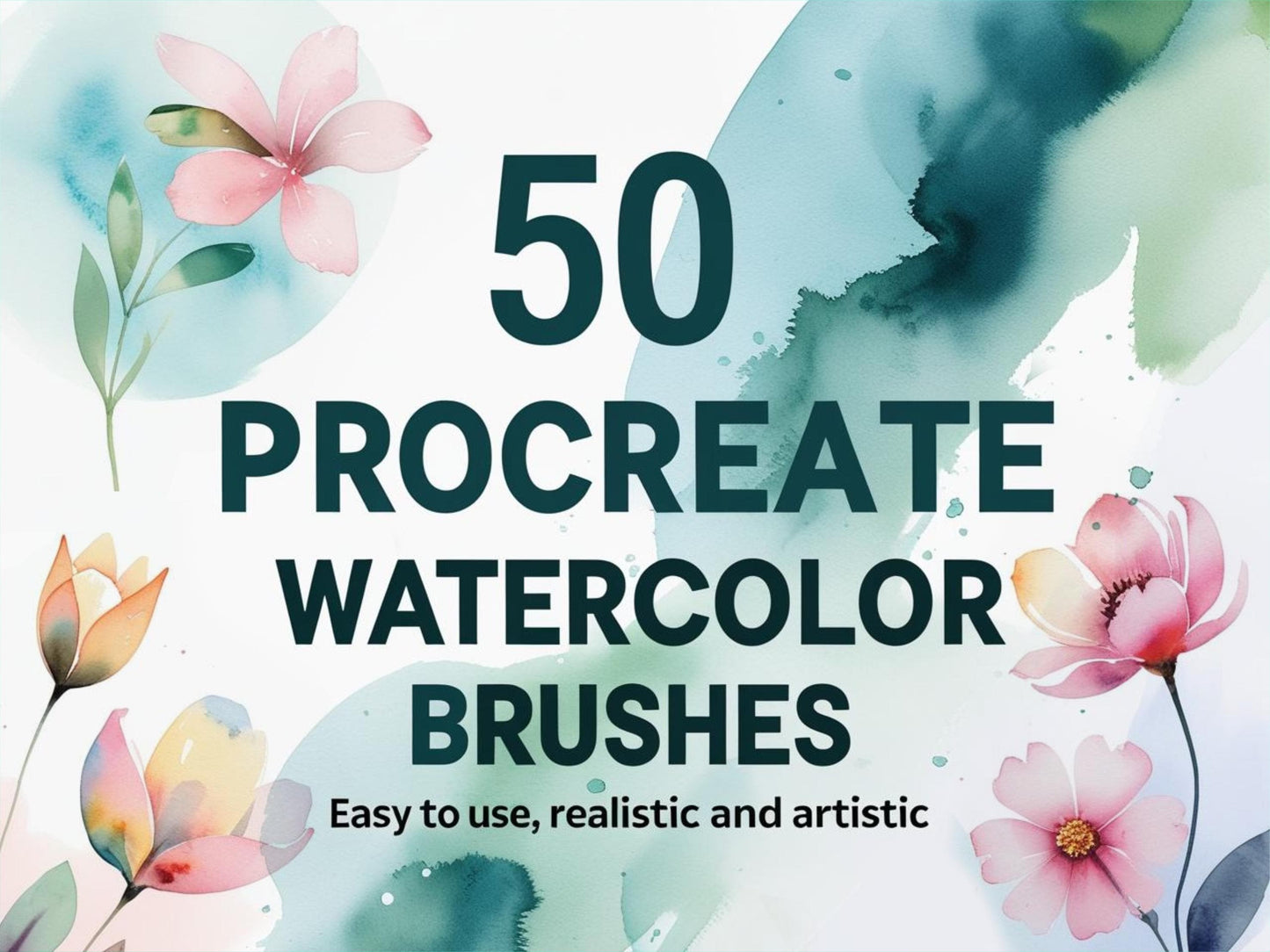 Watercolor Procreate Brush Set – 50 Brushes + 5 Paper Textures + 10 Color Palettes