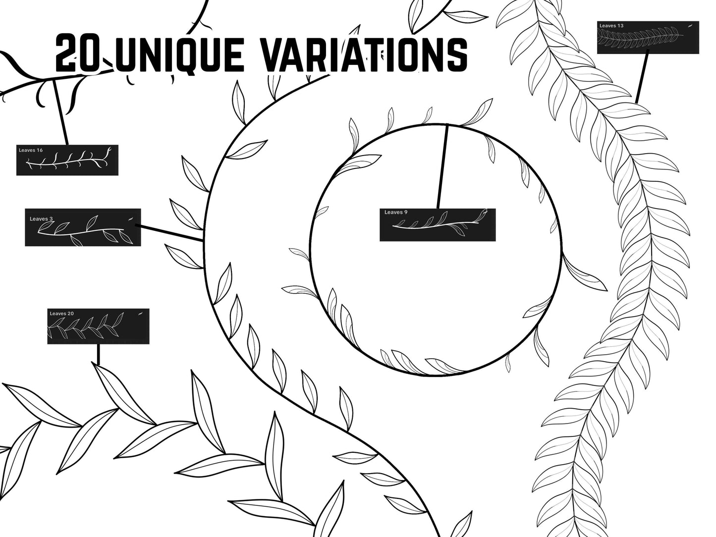 Leaf Pattern Procreate Brushes: Botanical Tattoo Design (Digital Download .brushset)