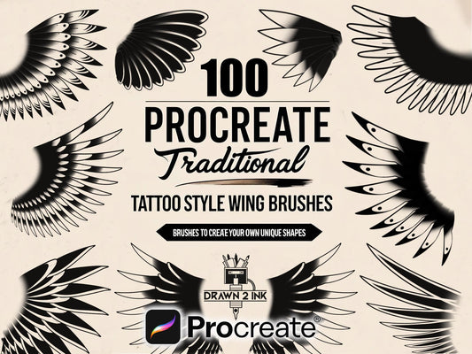 100 Traditional Drawing Wing Brushes for Procreate – Seamless Repeaters