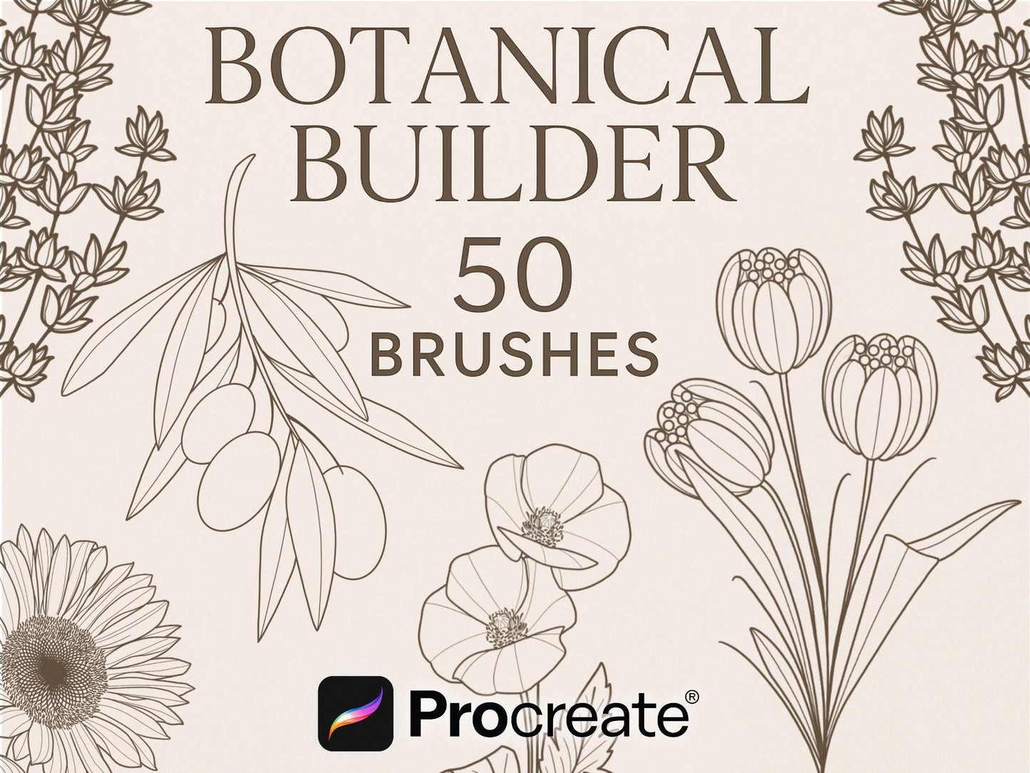 Botanical Builder Procreate Brush Set – 50 Floral Designs, flowers stamps, bouquet builder