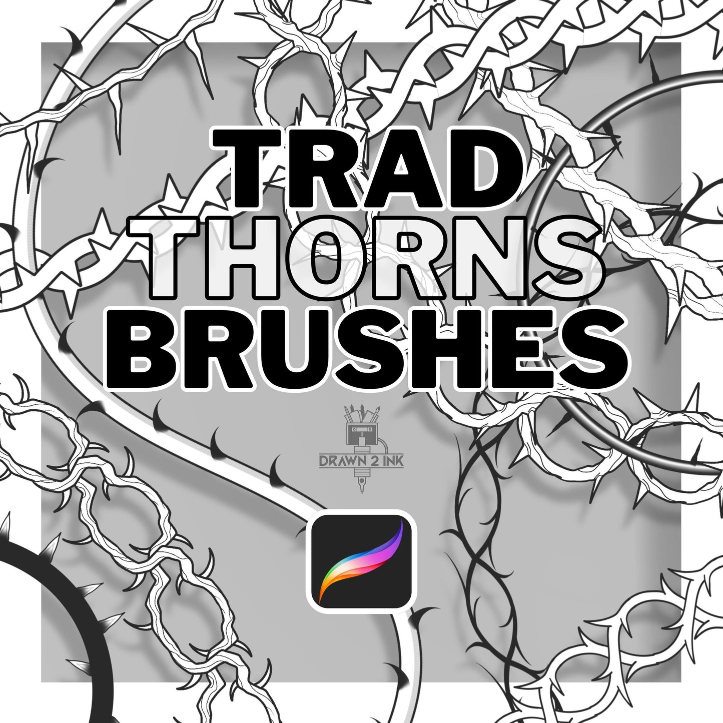 Thorn Procreate Brushes: Seamless Tattoo & Border Design (Digital Download .brushset File)