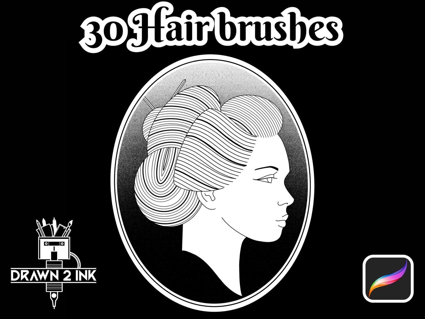 30 Procreate Hair Line Brush Set: Tattoo & Illustration (Digital Download)