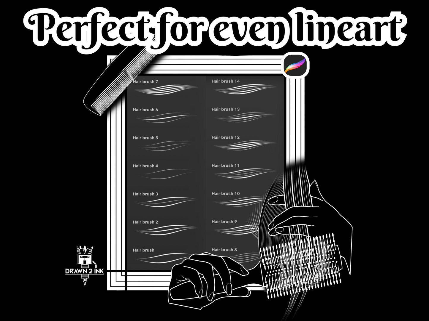 30 Procreate Hair Line Brush Set: Tattoo & Illustration (Digital Download)