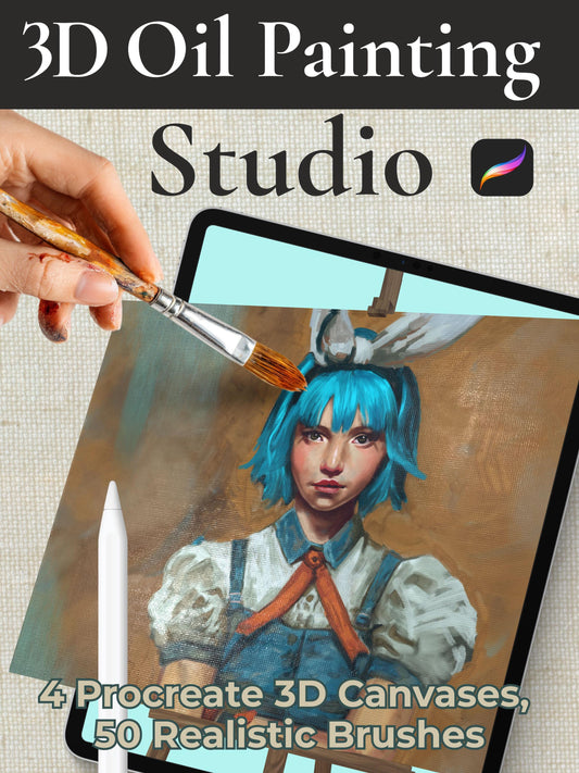 3D Oil Painting Studio for Procreate: Realistic Canvas & Brushes