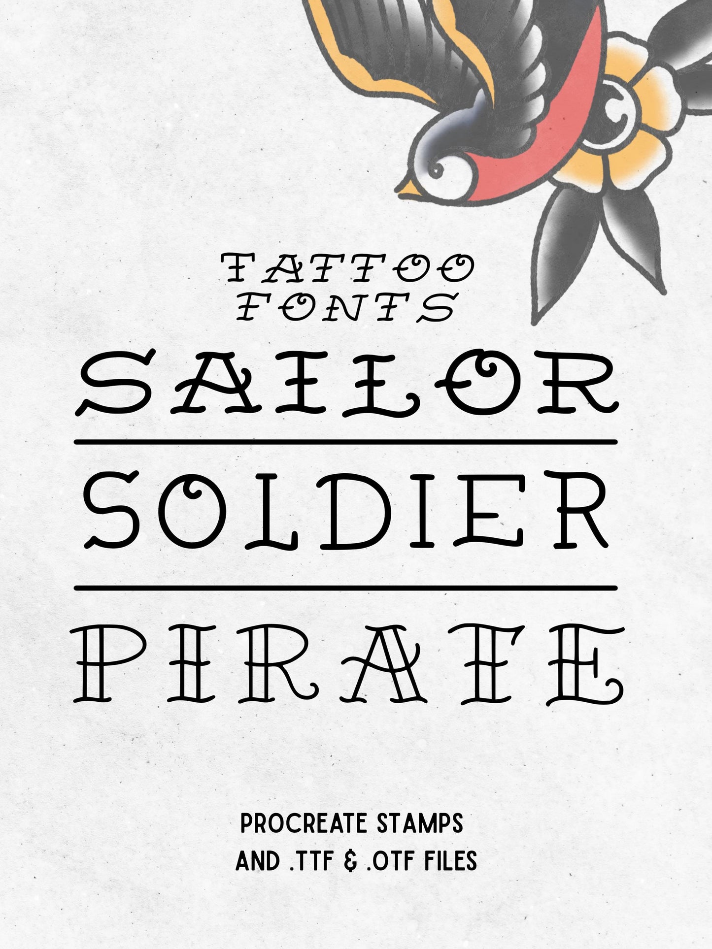 Tattoo Style Font Bundle – Sailor, Soldier & Pirate | Procreate Stamps + TTF and OTF Files