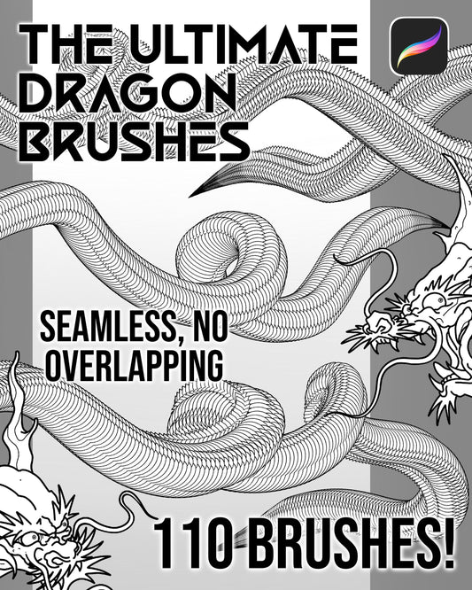 110 Dragon Brushes-Seamless One Stroke Bodies, heads, claws, tails, scales and flames
