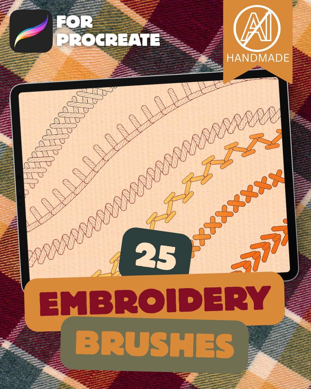 Embroidery Repeater Brush Set for Procreate – 25 Stitch Pattern Brushes for Digital Art & Design