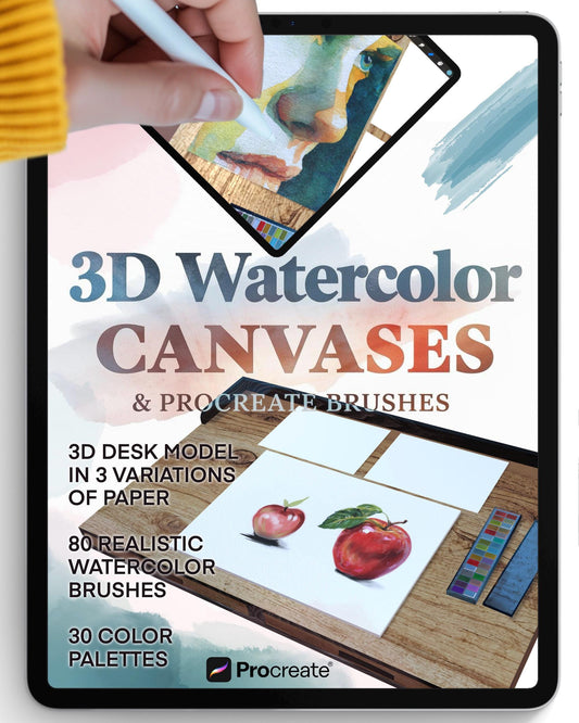 Ultimate Procreate Watercolor Pack – 3D Paper Desks + 80 Brushes + 20 Palettes (600 Colors)