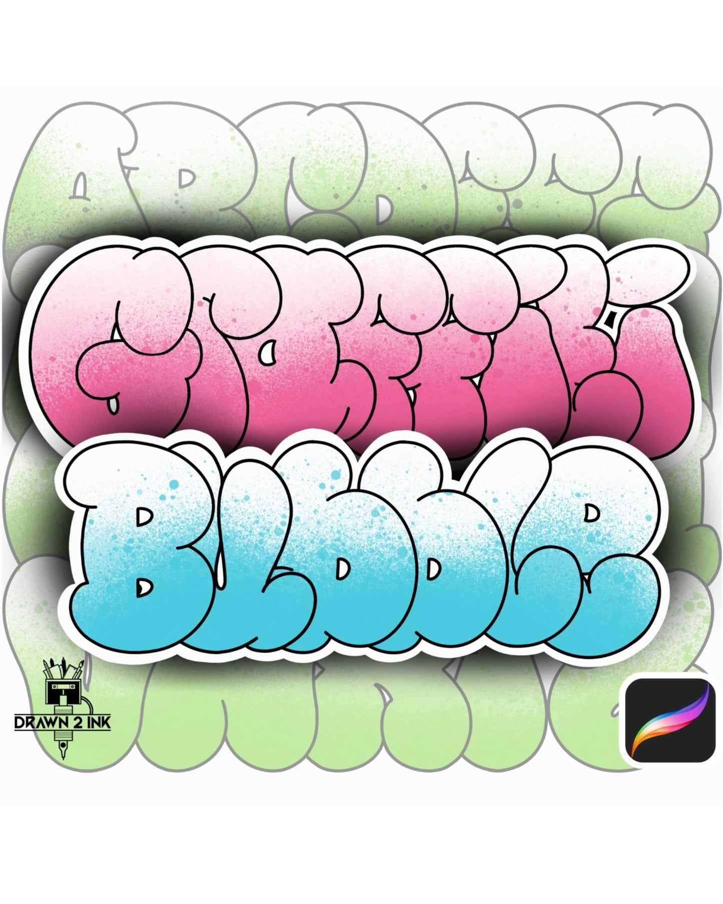 Graffiti Bubble Font & Procreate Stamps • Digital Lettering (TTF/OTF)